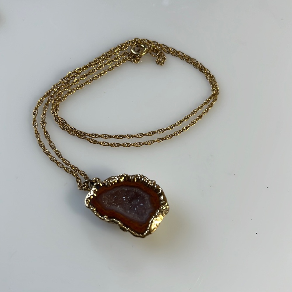 18” gold filled rope chain with a drusy quartz pendant